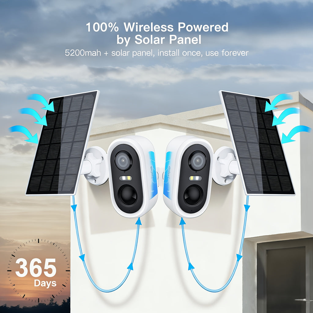 LAXUHUB 1296P Solar-Powered Outdoor Security Cameras, Wireless Rechargeable Camera with a 5200Mah Battery, Spotlight Color Night Vision, 2.4Ghz Wifi, 3MP Full HD, Two-Way Audio, Solar Operated, Capable of Detecting Humans And Vehicles