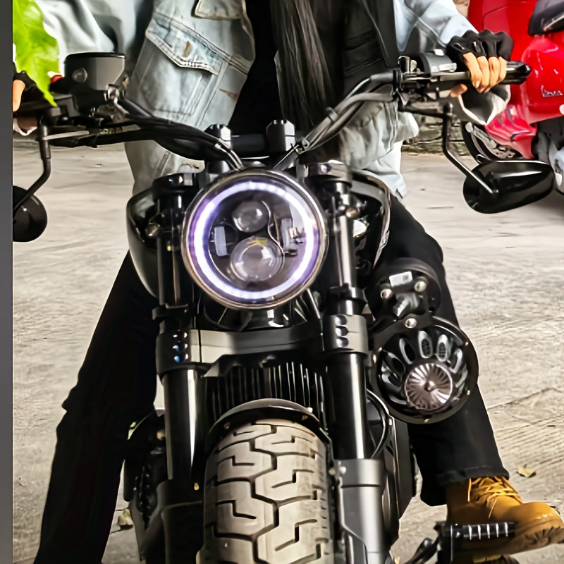 7-Inch Headlight Round Headlight with High/Low Beam and Daytime Running Light, Colored Angle Eye Light, Suitable for Cars and Motorcycles, No Battery Included