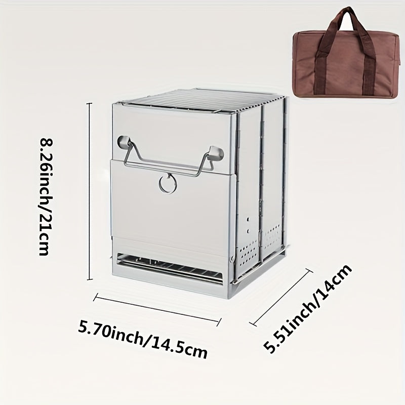1 Outdoor Mini Wood Stove, Stainless Steel, Ideal for Picnic BBQ & Camping, Includes Storage Bag - Only for Cooking