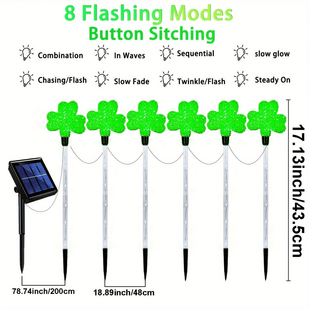 1 Set of 6 Clover Solar Lights, for St. Patrick's Day Decoration, Outdoor Green Garden Wooden Stake Lights, 8-Mode Lucky Clover Light, for St. Patrick's Day, Yard, Path Decoration