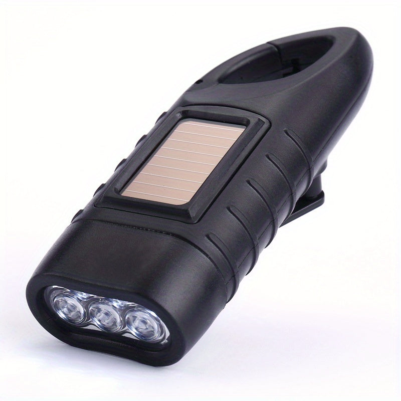 Hand Crank Solar Manual Power Flashlight Rechargeable LED Emergency Light Hand Crank & Solar Function Portable Backpack Flashlight IP66 Waterproof Outdoor Survival Gear
