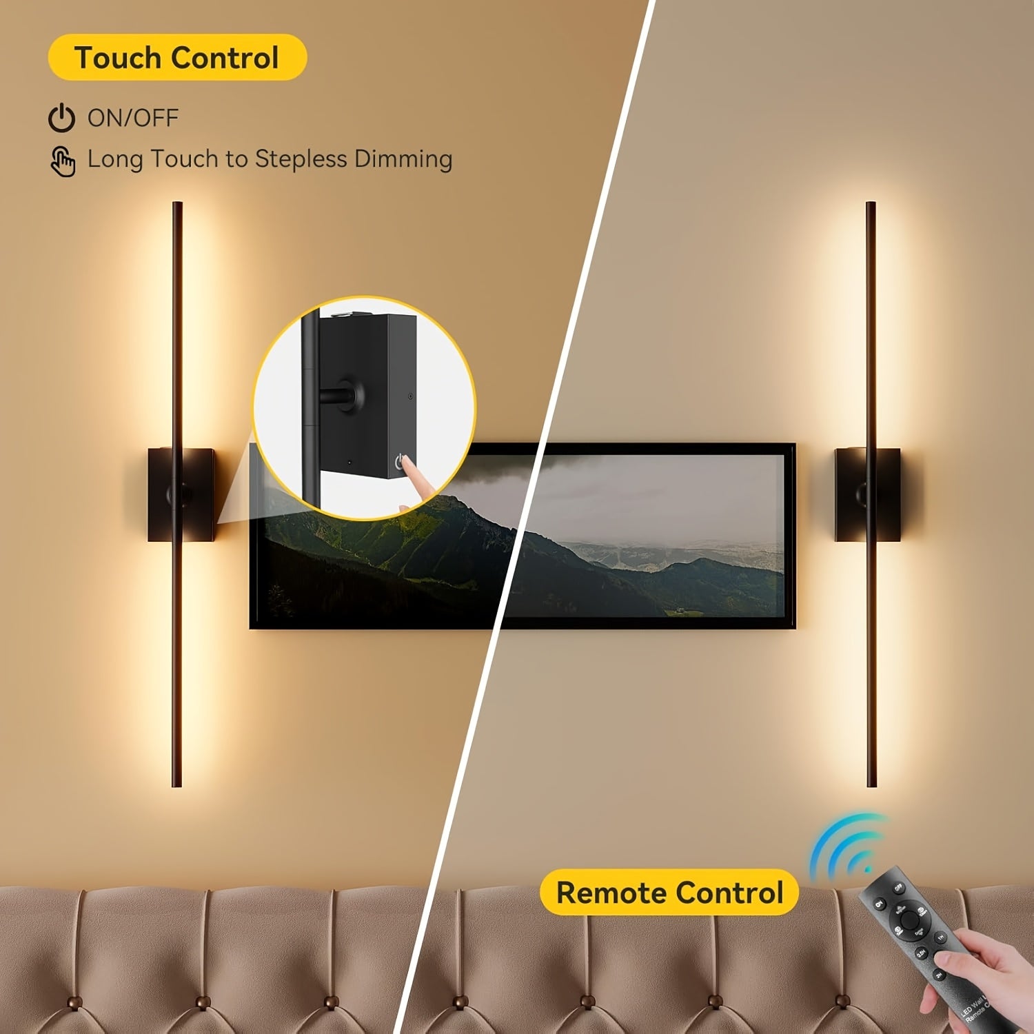 Removable Rechargeable Battery Powered, 31.5-Inch Wireless Wall Light, 360° Adjustable Lighting Angle: Features Include 4 Color Temperatures, Infinite Dimming, Touch and Remote Control Options