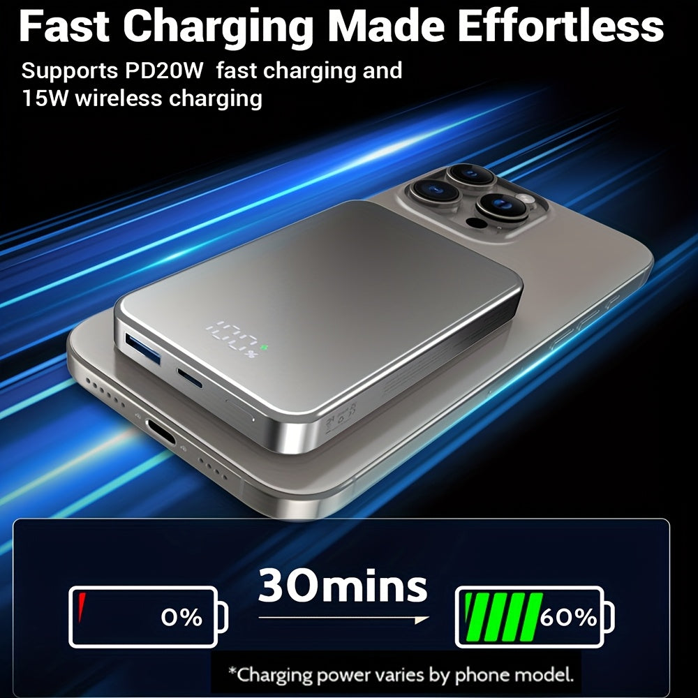 磁吸無線充電寶 10000毫安超薄快充移動電源 帶LED顯示屏 適用於iPhone 17/16系列及其他Qi相容手機