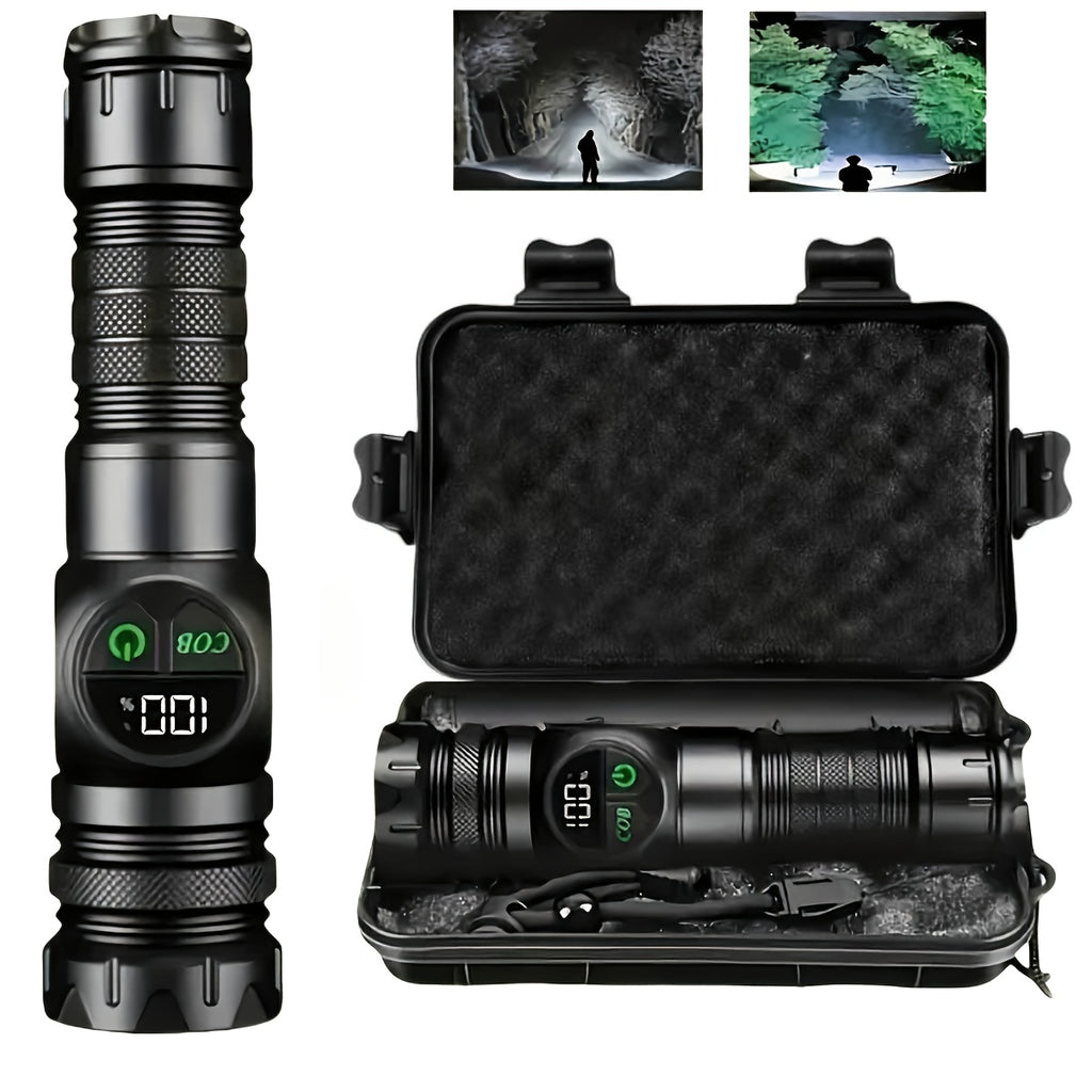 Outdoor Multifunctional Portable Rechargeable Flashlight With Premium Gift Box, Strong Light Strobe & Telescopic Zoom, Magnetic Absorption Flashlight, Ultra Long Endurance, COB Work Light