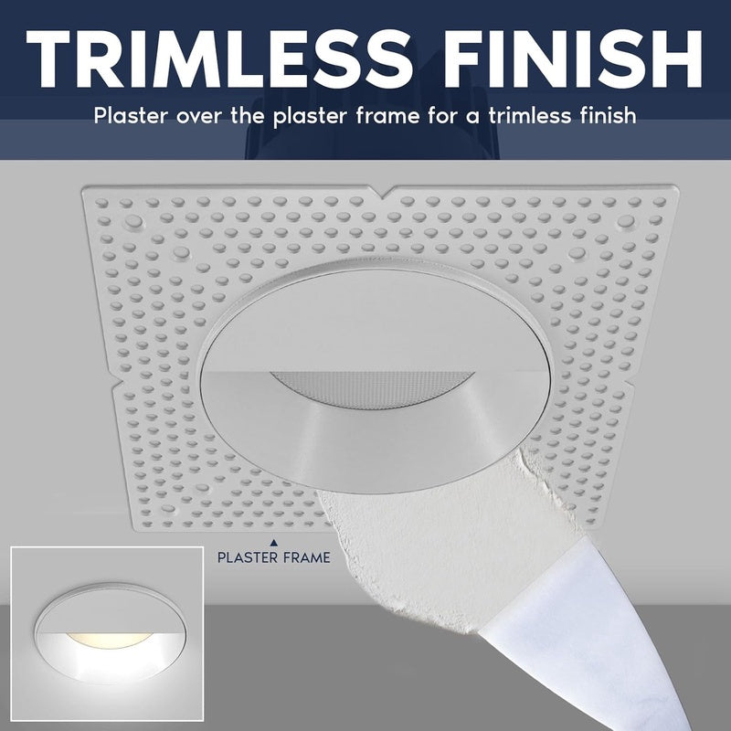 LUXRITE 4-Inch LED Recessed Trimless Downlight, with White Wall Wash Light Trim Replacement, 25W, 2000LM, 2700K - 5000K, 60-Degree Beam Angle, Dimmable, Push-to-Lock, CRI90, Damp IC Rated, ETL White Certified