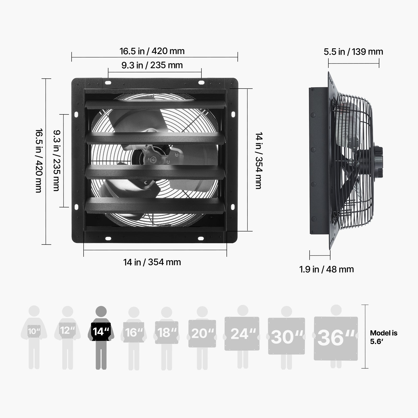 VEVOR 12"/14" Shutter Exhaust Fan, Wall-Mounted Attic Vent Fan, Smart Programmable Variable Speed Temp Control, EC Motor, Timer, for Shed/Garage/Greenhouse Ventilation Cooling, Black