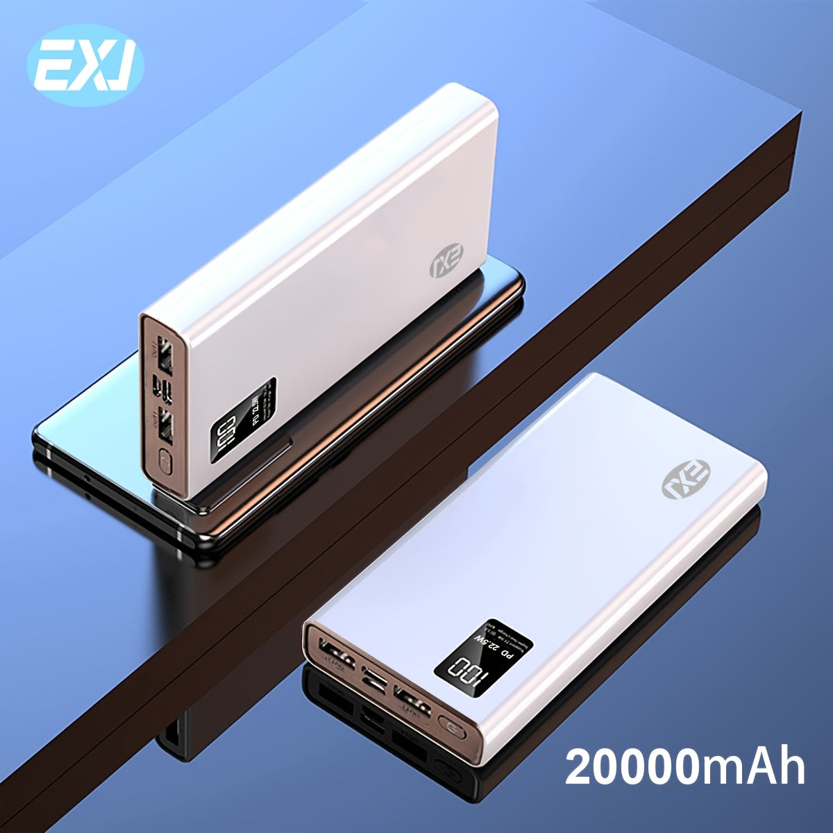EXJ 22.5W Fast Charging Power Bank 10000/20000mAh LED Digital Display Dual USB Type-C Safe Lithium Polymer Battery Portable Charger Compatible with iPhone & Android Travel & Daily Use