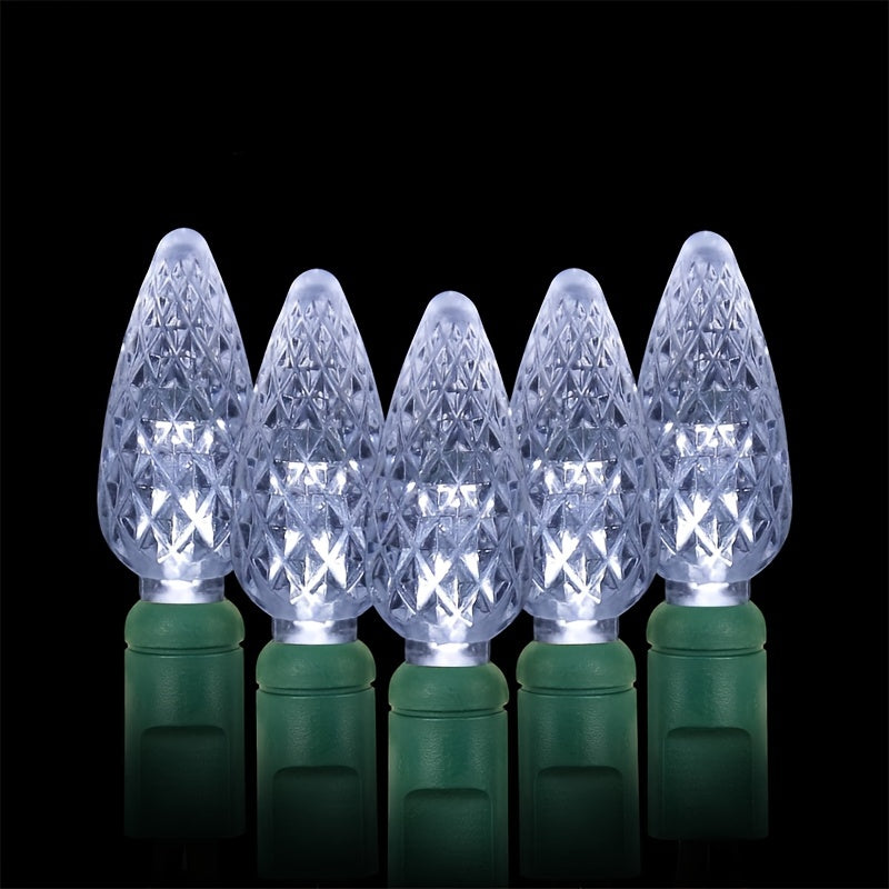 C6 灯泡圣诞灯带计时器 - 50 LED 16.4 英尺草莓电池串灯，用于室外室内 - 迷你照明装饰庭院花环花环派对圣诞树圣诞装饰品