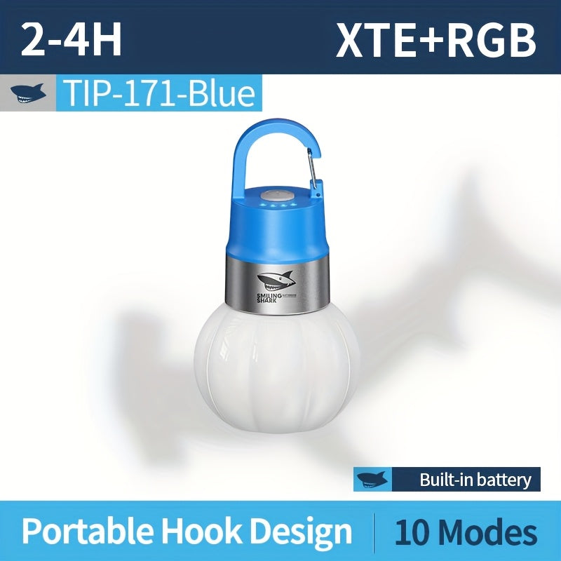 1Pc Portable Flashlight Camping Lantern, SMILING SHARK XTE+RGB Tent Light TIP171, 10 Modes Multi-Color Lamp, Type-C Rechargeable, Removable Lampshade, Hooked Bottle Cap Light, Portable for Outdoor Camping