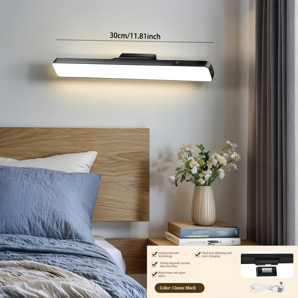 1pc [3-color switching function] college dorm essential, rechargeable magnetic LED tube light, desk/wardrobe/kitchen installation, flicker-free, adjustable brightness