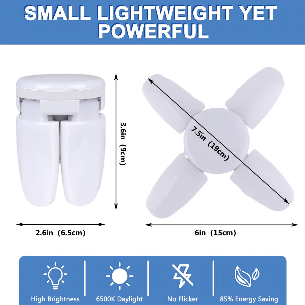 2 mini fan blade LED bulbs 35 watts (150W equivalent), E26 base 6500K daylight mini LED bulb, ultra-bright bulb, transformable LED bulb for workbench porch basement, LED garage light