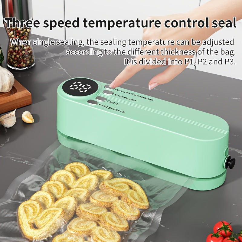 Compact Vacuum Sealer with Digital Display - Fast Sealing, Comes with Pump and Sealer Bags, for Food Preservation, Snacks, Meat, Fruits and Vegetables - Space-Saving Design Vacuum Sealer