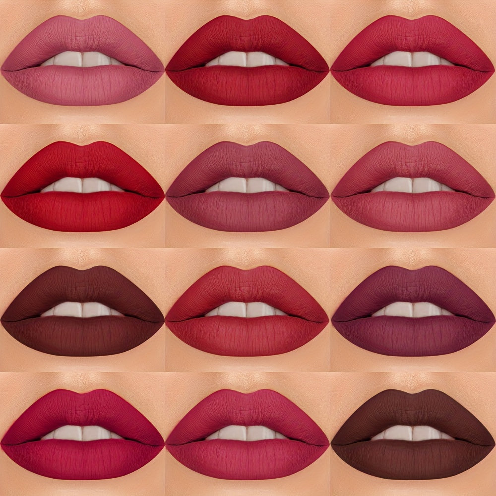 12种颜色的口红，高色素，持久防水，哑光化妆口红雅宝莲（Y0119）