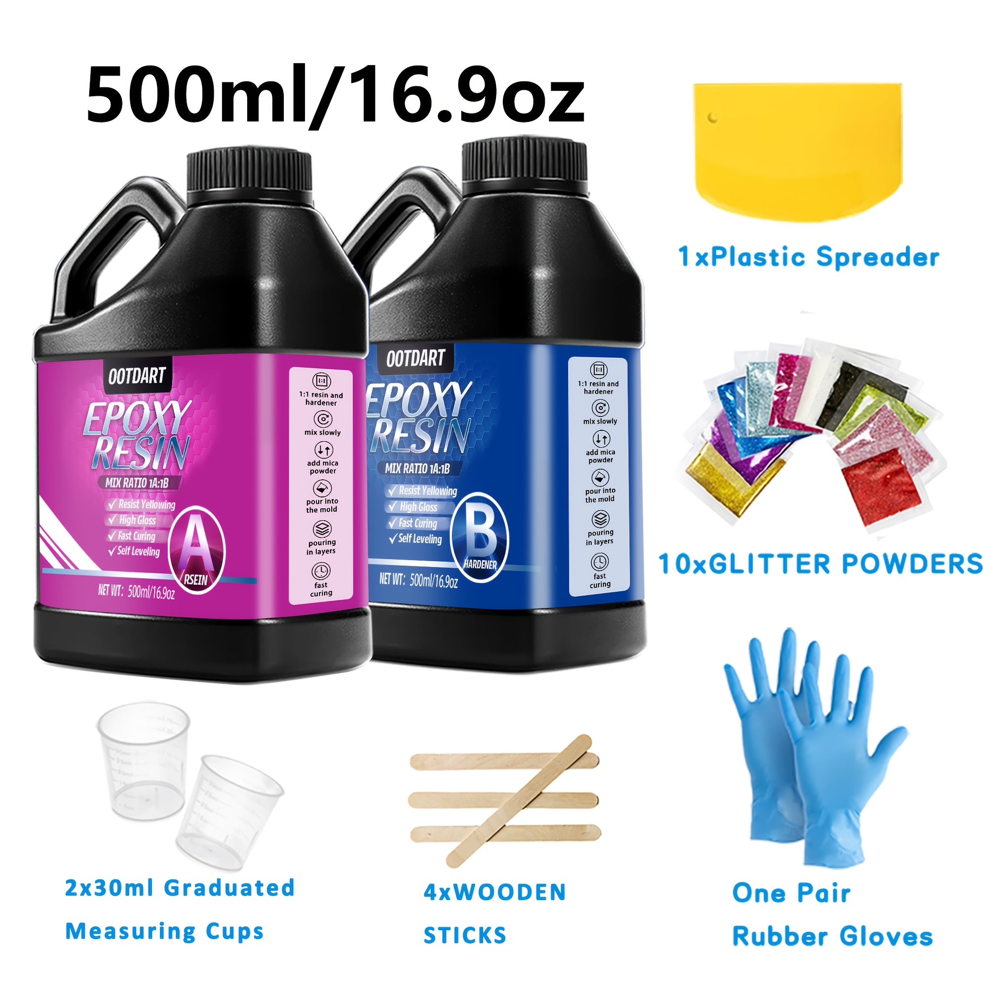 OOTDART 33.8盎司/16.9盎司环氧树脂套装 - 晶莹剔透的树脂和固化剂套装，无气泡浇铸涂层，适用于河流桌面、艺术浇铸树脂、珠宝项目、玻璃杯工艺品、模具、艺术绘画