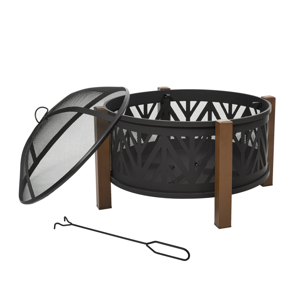 31-Inch Outdoor Stove, 2-in-1 Round Stove Cover with Lid, BBQ Grill, Backyard, Camping, Campfire, Wood Stove, Black