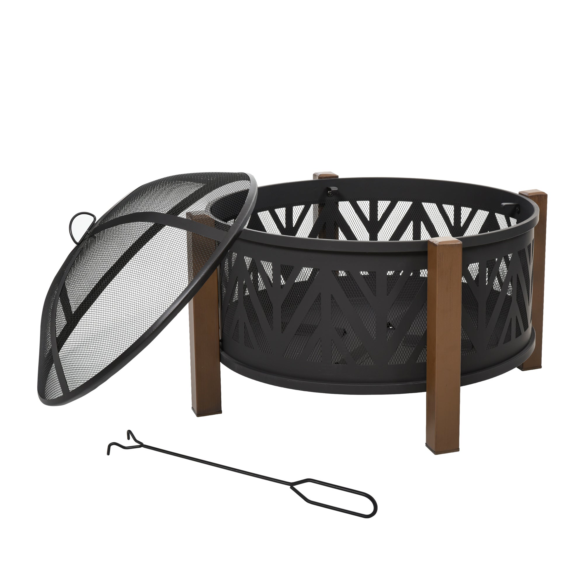 31-Inch Outdoor Stove, 2-in-1 Round Stove Cover with Lid, BBQ Grill, Backyard, Camping, Campfire, Wood Stove, Black