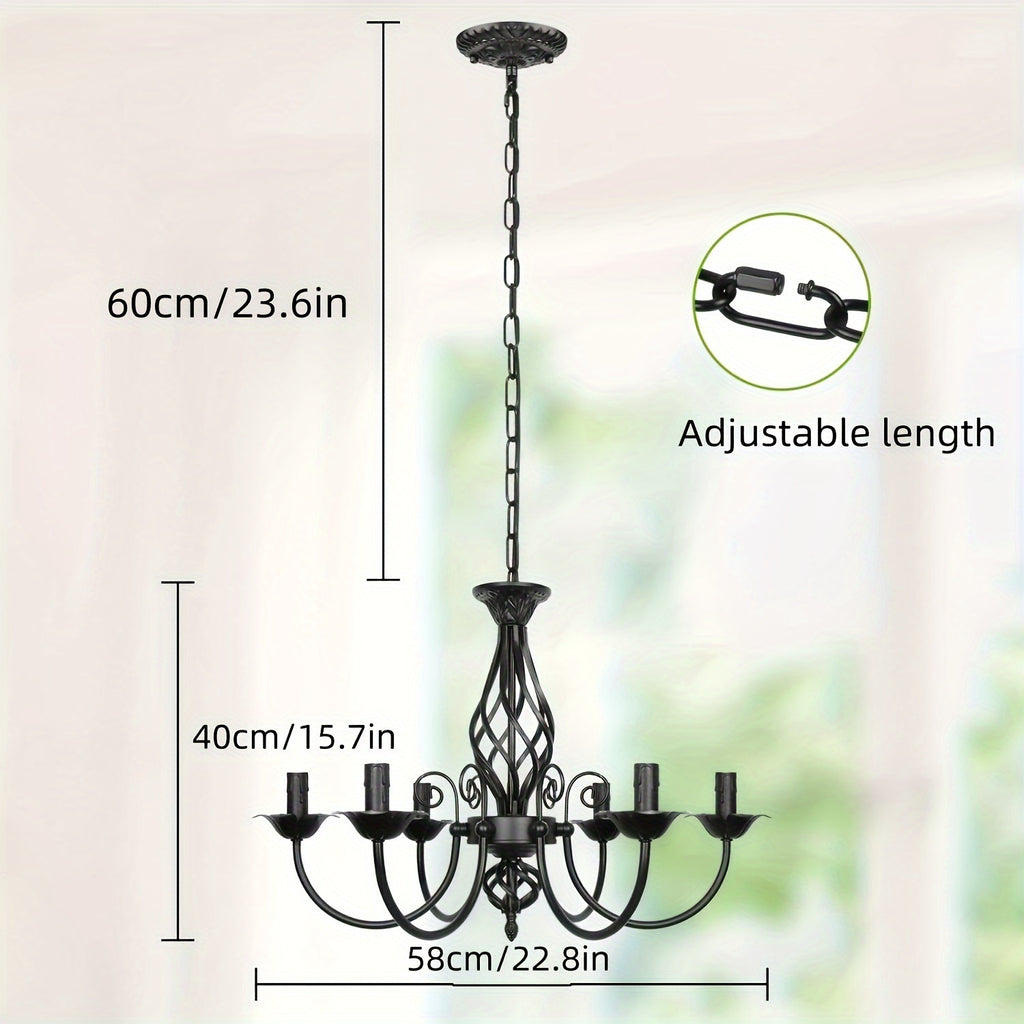 Farmhouse Candle Chandelier Ceiling Light, Rustic Industrial Pendant Ceiling Fixture, Vintage Chandelier for Bedroom, Hallway, Kitchen, Dining Room, Bar, Foyer, Matte Black E14 Bulb Base (Bulb Not Included)