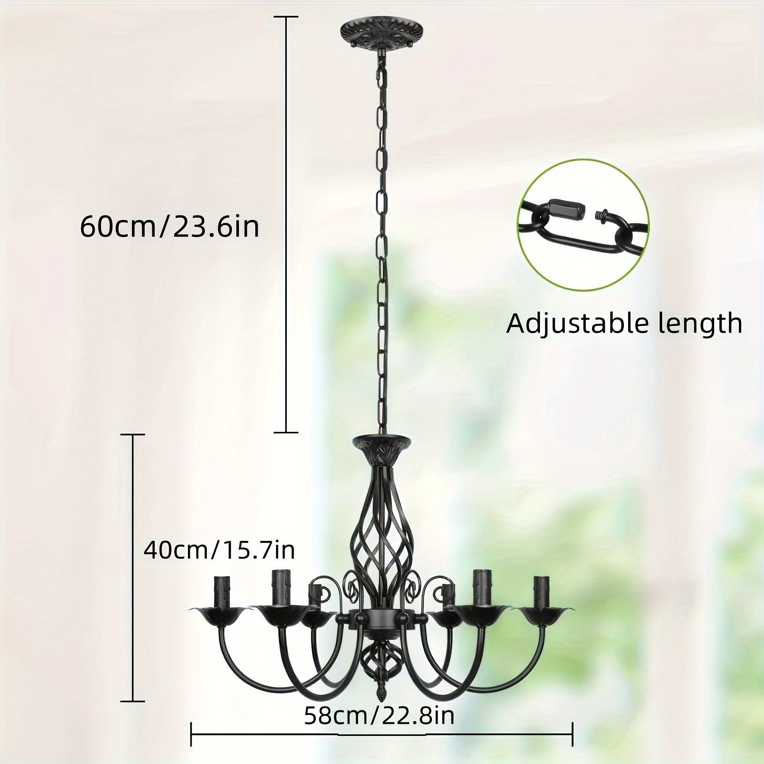 Farmhouse Candle Chandelier Ceiling Light, Rustic Industrial Pendant Ceiling Fixture, Vintage Chandelier for Bedroom, Hallway, Kitchen, Dining Room, Bar, Foyer, Matte Black E14 Bulb Base (Bulb Not Included)