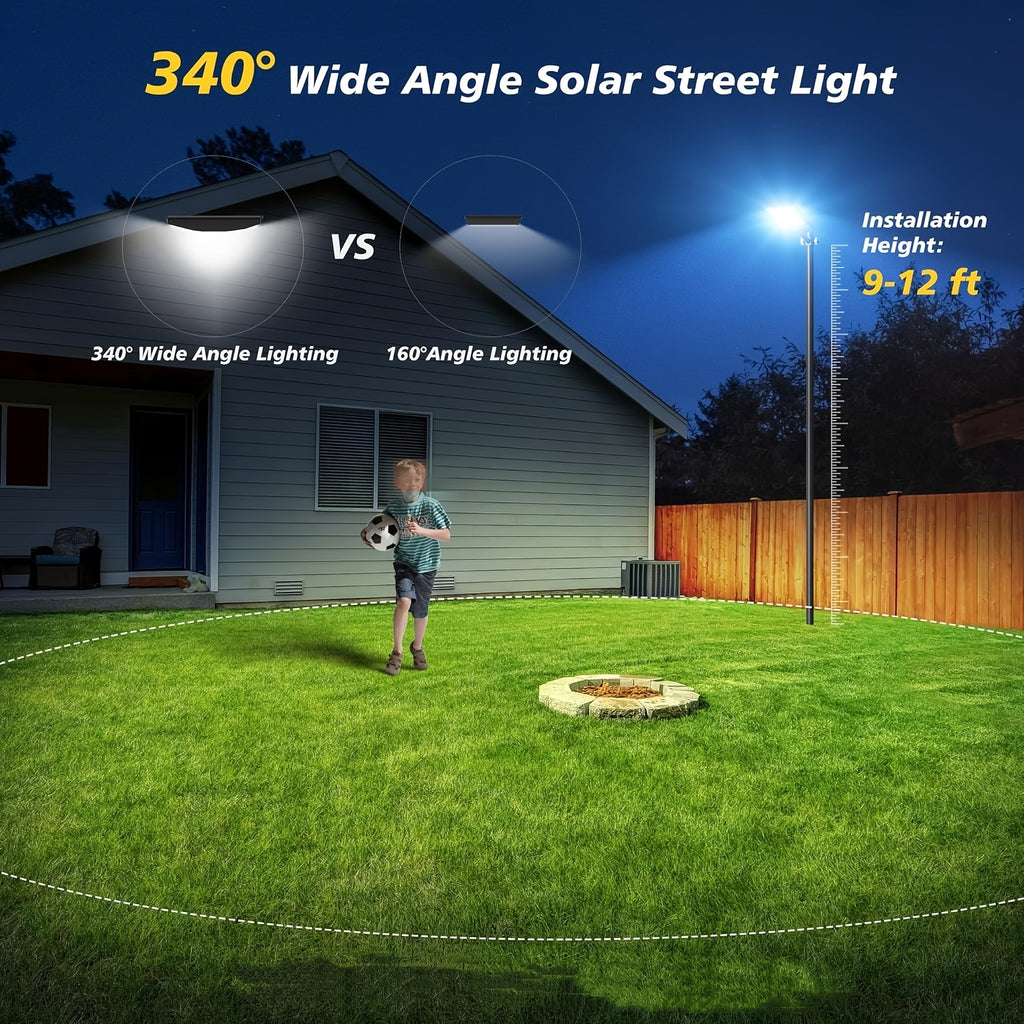 1 Pack Outdoor Solar Street Light, Heavy Duty 6500K LED Parking Lot Light with Sensor, 6000mAh Dusk-to-Dawn Solar Floodlight, Perfect for Courtyard, Garden, Parking Lot Security Lighting