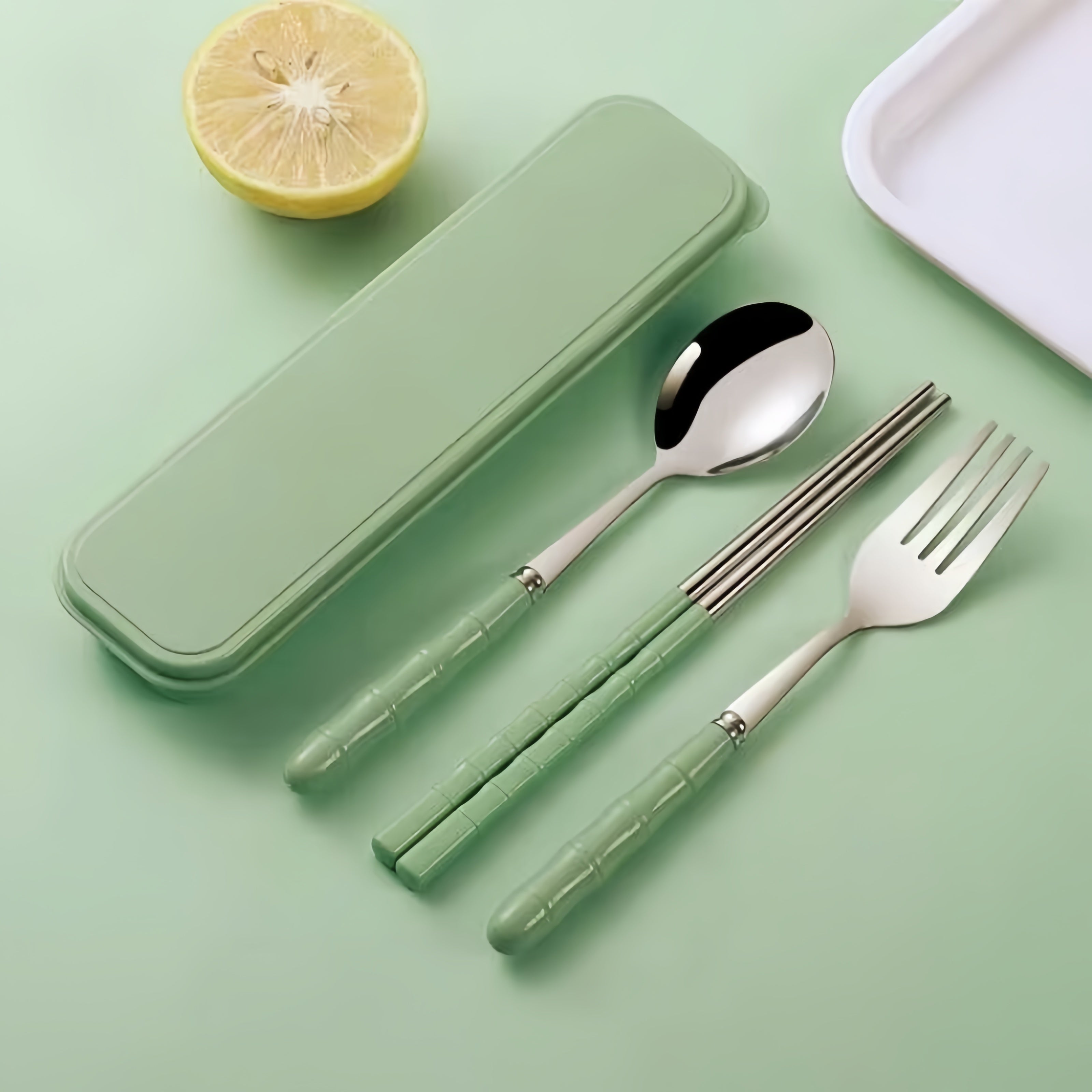 4-Piece Stainless Steel Portable Cutlery Set – Reusable Utensils for Lunch, Camping, Picnics & Travel – Includes Case, Fork, Spoon & Chopsticks – One Case Fits All Daily Dining Needs