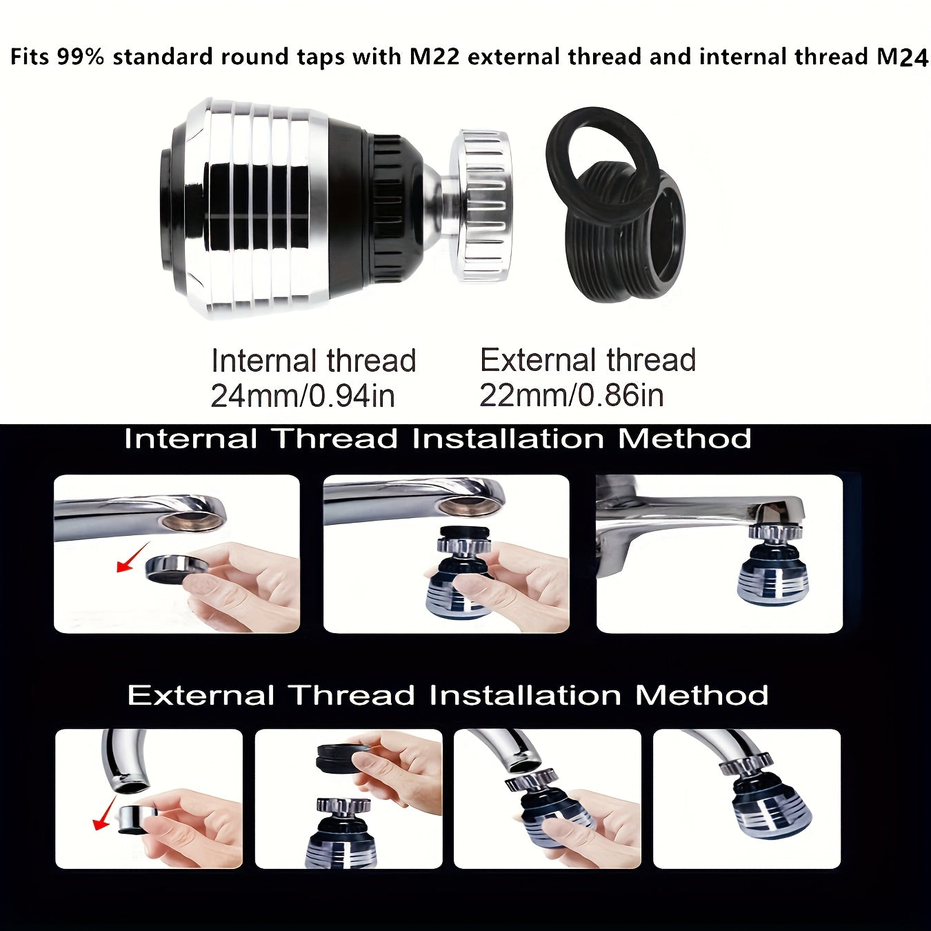 1pc Home Kitchen 360° Rotating Water-Saving Faucet – Aerator, Diffuser, Faucet Nozzle Filter, Adapter