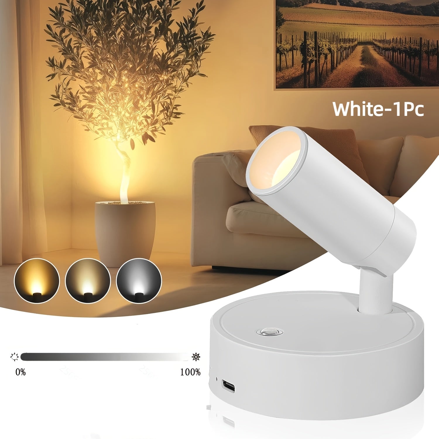 Adjustable Warm White / Cool White / Neutral Light Elegant Ambient Light, 3-Color Temperature Wireless Spotlight with Motion Sensor LED / Wall Light Strip, High-Efficiency Sensor Light, USB Rechargeable, Automatic On/Off, Warm White LED Bulb
