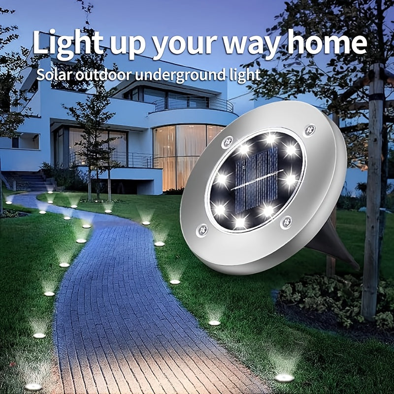 8/12-Piece Outdoor Solar Ground Light, 8-LED Solar Landscape Courtyard Light, IP44 Rating, Suitable for Path, Courtyard, Lawn and Driveway, White