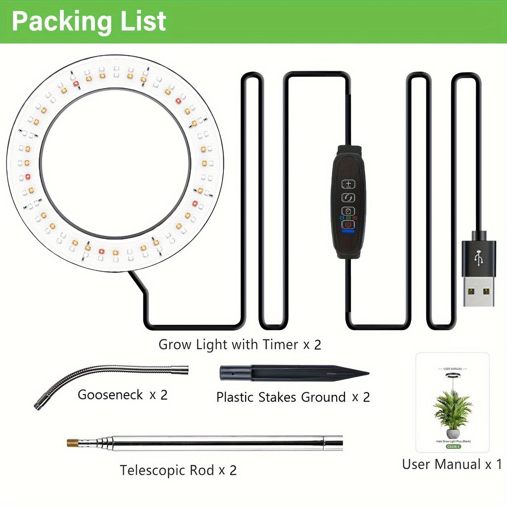 IGROWSLA 72 LED Full Spectrum Indoor Plant Grow Light, Dimmable Brightness, 3/9/12H Timer, Height 11.81-62.99 Inches, Suitable for Large Potted Plants, Painted Surface, USB Powered, No Battery Included