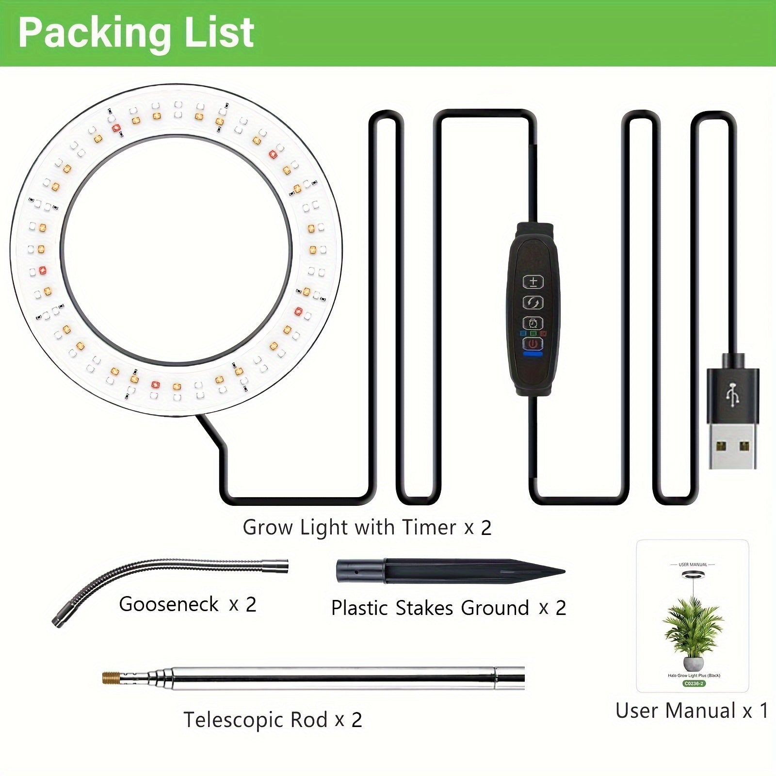 IGROWSLA 72 LED Full Spectrum Indoor Plant Grow Light, Dimmable Brightness, 3/9/12H Timer, Height 11.81-62.99 Inches, Suitable for Large Potted Plants, Painted Surface, USB Powered, No Battery Included