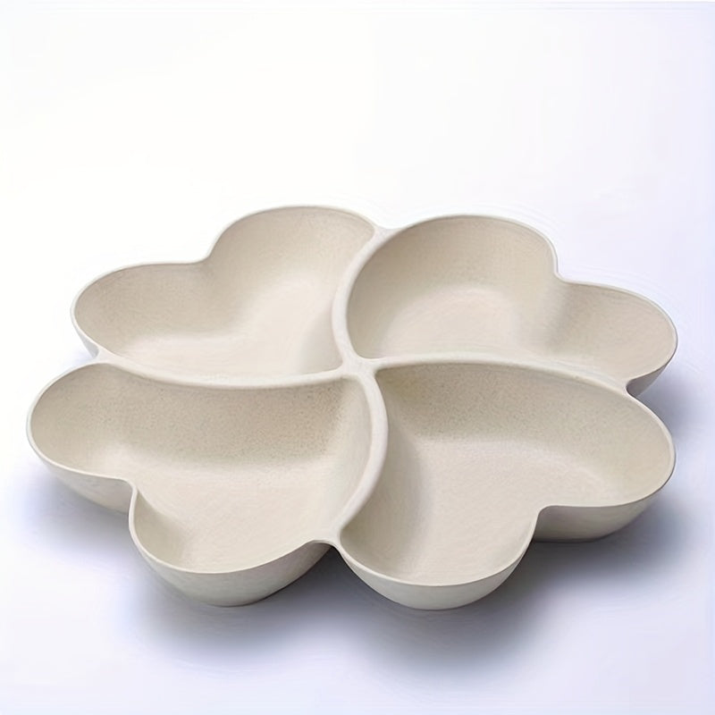 Heart-Shaped Divided Fruit Bowl, Reusable Tray for Nuts, Candy, Snacks & Desserts, 4 Compartments, Made of Durable Food-Safe Plastic, Elegant Serving Plate for Home, Parties, Weddings & Cafés