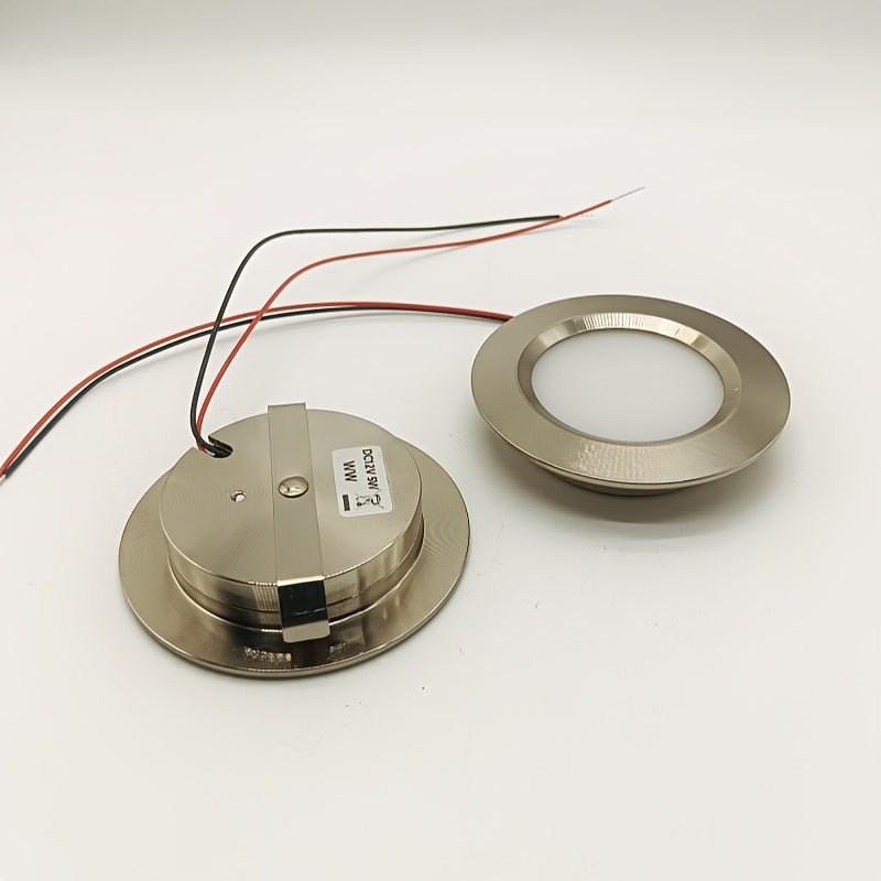 Recessed LED round downlight spotlight, metal aluminum housing, DC12V 24V, diameter 68mm*14mm, cutout 55mm, nickel color, 3W 5W LED cabinet light, for garage, bathroom, sauna lighting, shopping mall, restaurant, bedroom, corridor
