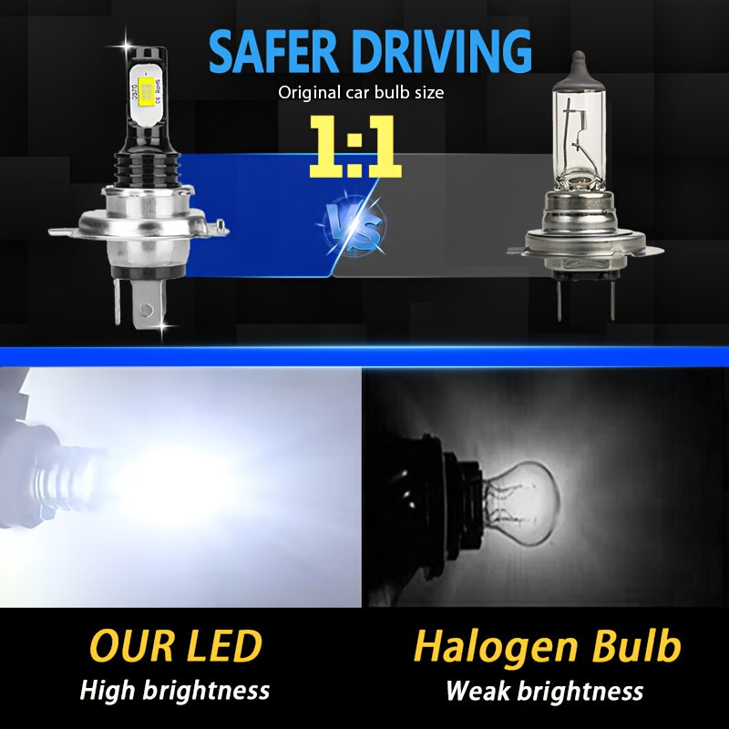 2个 H4 LED 大灯灯泡，超亮 1:1 迷你尺寸汽车灯，随插即用，无需适配器，高功率 6000K 白色 CANBUS H4 霧灯灯泡，适用于大多数汽车、卡车和 SUV，无需电池