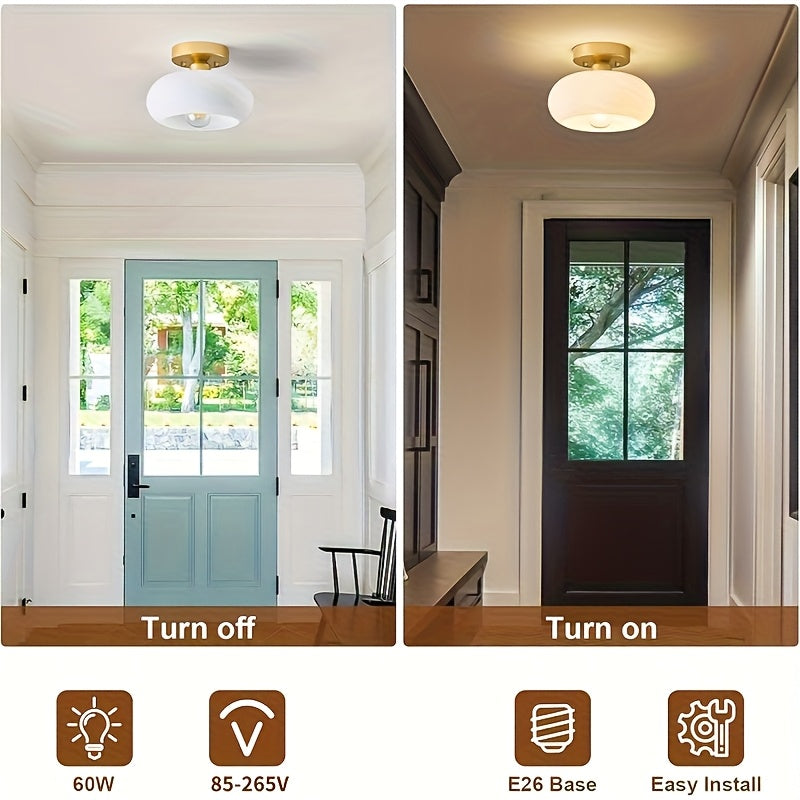 Modern Farmhouse Style Pendant Light with Glass Cover - Semi-Flush Mount Ceiling Light, Hardwired Installation, E26/E27 Bulb Base, No Wiring Required, Suitable for Kitchen Island, Living Room and Bedroom Lighting