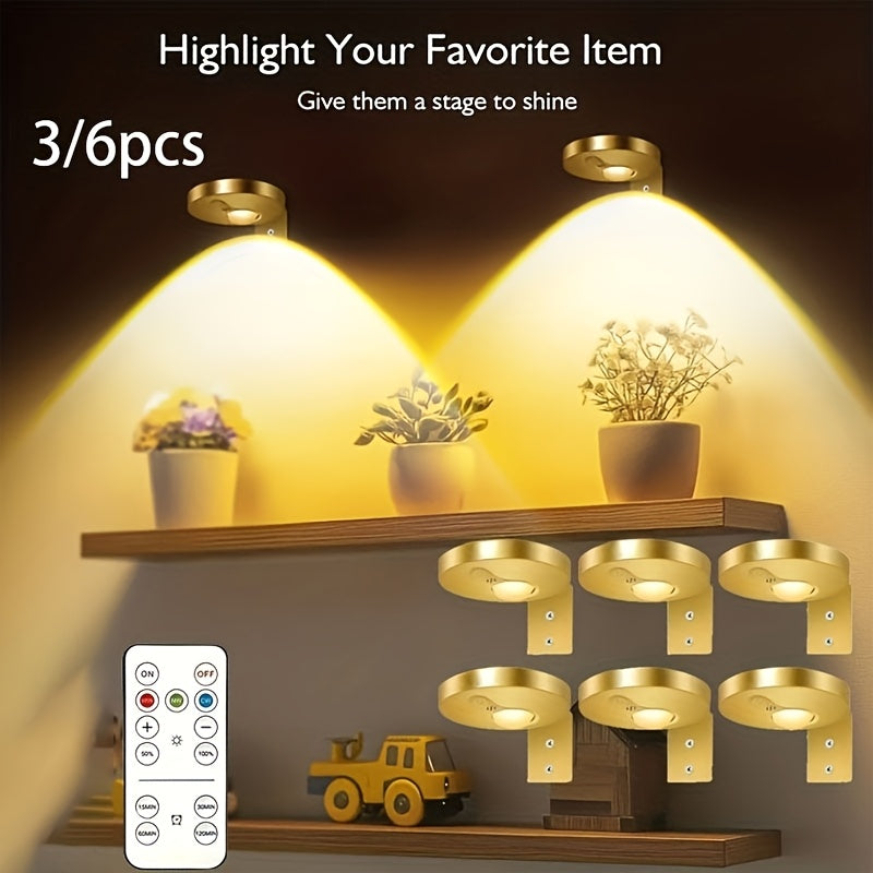 3/6 pack, black and gold cabinet light control set, ultra-thin 1cm (0.7 inch) thickness, rechargeable, magnetic design, display case light, showcase light, ambiance light, spotlight, puck light