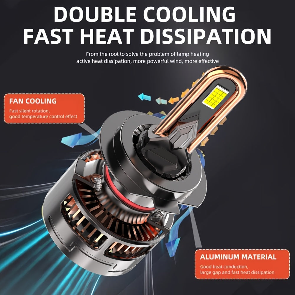 2-Pack H11 LED Headlights for Vehicles, Providing 60000 Lumens Brightness, Compatible with H1, H4, H7 and H11. Features Dual Copper Tube Heat Dissipation, 380W High Power, High/Low Beam Options, 1000% Brighter than Standard Lights