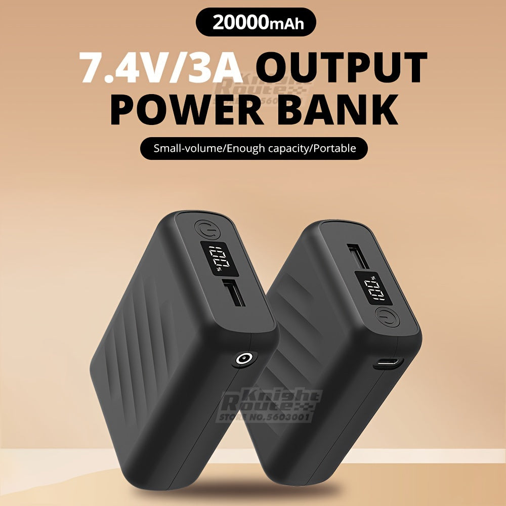 20000mAh Power Bank, DC 7.4V/3A & USB 5V/3A Portable USB Charger Fast Charging External Battery Pack for Heating Jacket Vest Pants Clothing Equipment