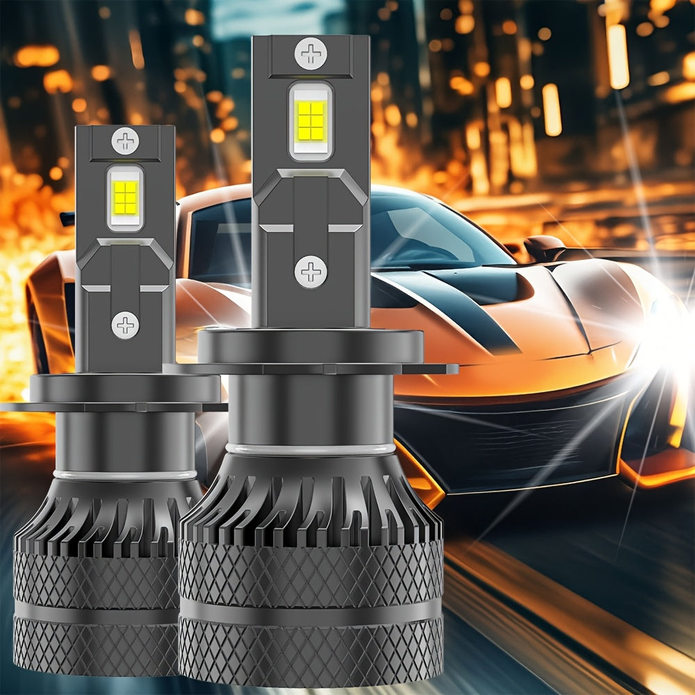 2-Pack H7 LED Headlight Bulbs, Super Bright 6500K White Light, 24750 Lumens, Compatible with H1, H4, H7, H11, HB3, 9005, HB4, 9006, HIR2, 9012, 600% Brightness Increase, 12 LED Chips, for Motor Vehicles - B0045, No Battery Included