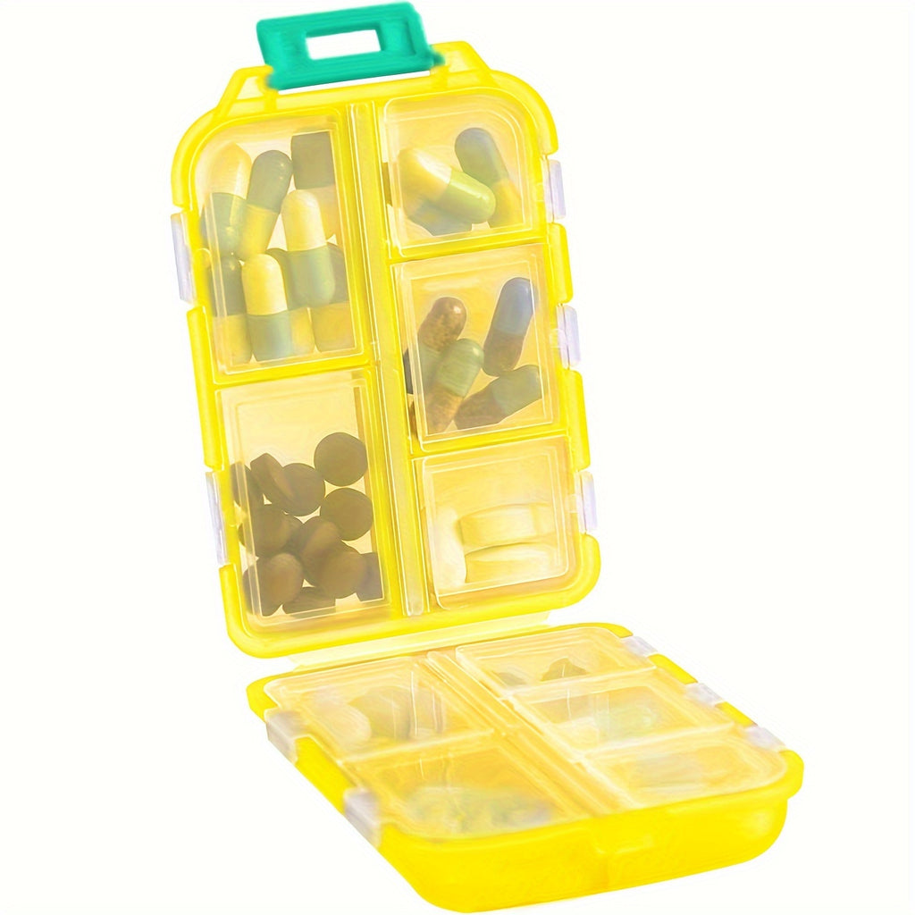 1 件装旅行药盒收纳盒 - 10 隔层药盒，紧凑便携式药盒，非常适合随身存储，钱包药盒