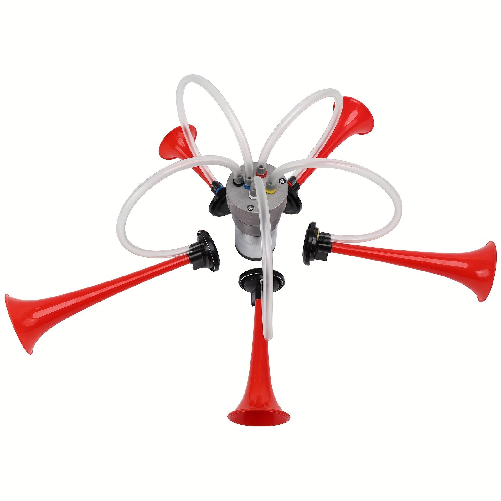 ALLREY Musical Horn Plays Dixie LACUKARACHA Tune 5 Trumpet Musical Air Horn with Compressor Plays 6 Trumpet Godfather Tune Red 12V Fits Train Truck Car Boat RV UTV Motorcycle