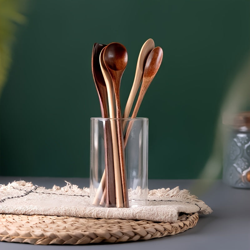 5 Long Handle Coffee Spoons, Wooden 7.8-Inch Coffee Spoons, Long Handle Stirring Spoons, Tea Spoons, Ice Cream Spoons – Unique Style Long Handle Spoons, Premium Wood – Ideal for Stirring – Perfect for Wedding Gift Baskets