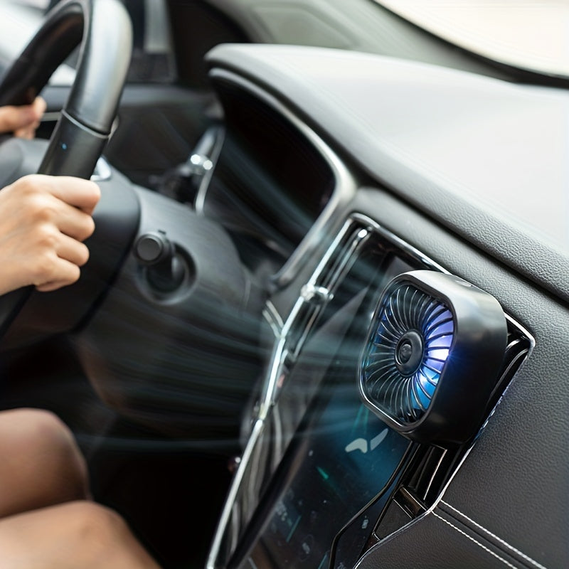 Portable Car Air Vent Fan, USB Powered Mini Fan with Gradient RGB Atmosphere Light, Universal Car Cooling Fan for Front/Rear Vents