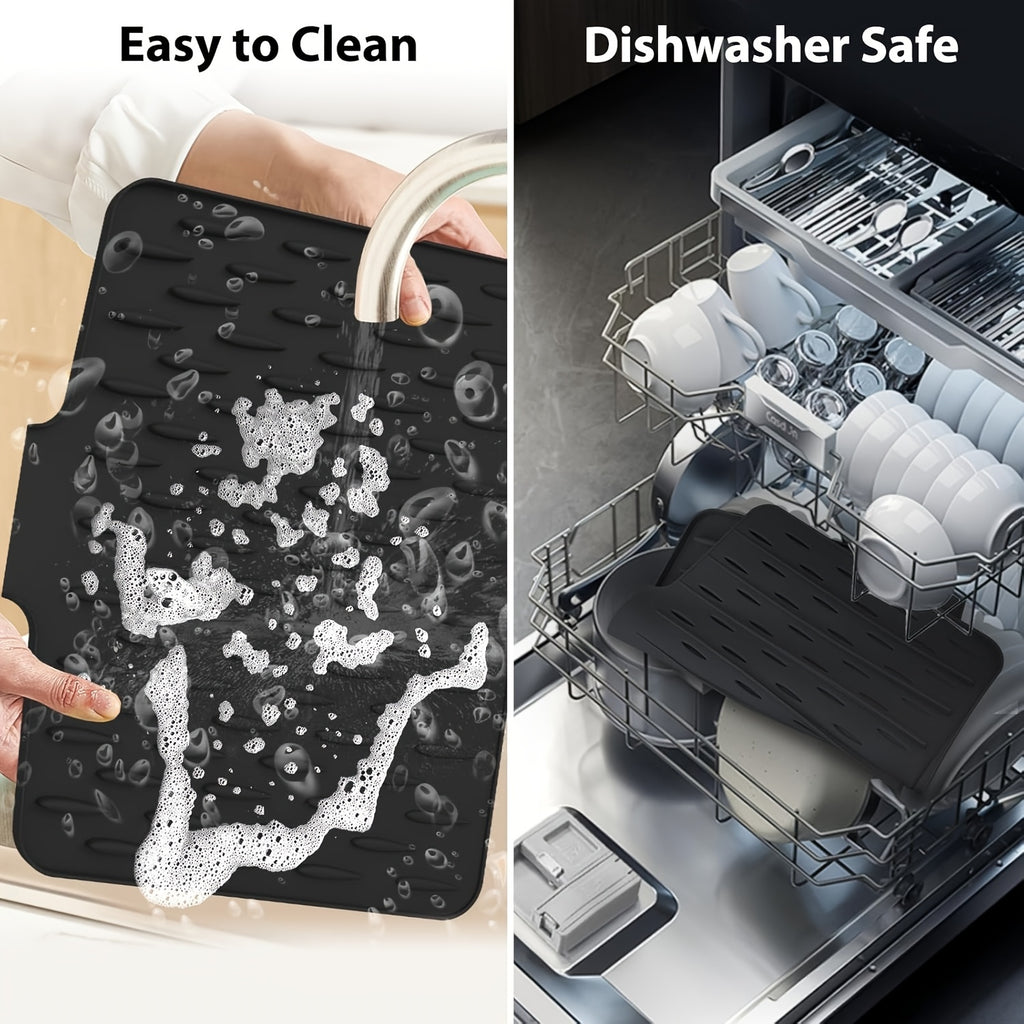 Non-Slip Silicone Kitchen Drying Mat, 15.75 x 12.6 Inch Built-in Drainage Design, Heat Resistant Easy Clean, Suitable for Countertop Sink Refrigerator, 2 Styles Available