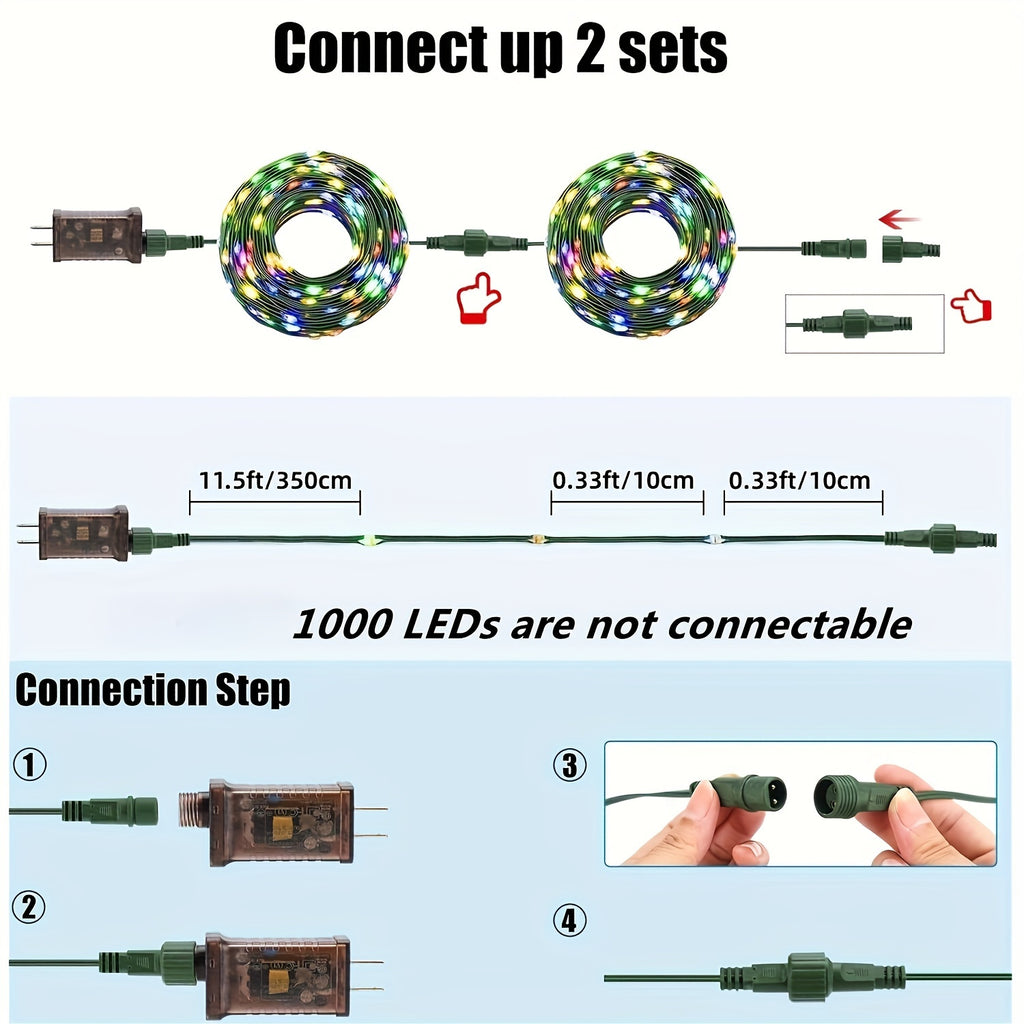 HYGX 圣诞灯串，108英尺 300 LED 带遥控圣诞灯，9种模式变色圣诞灯，绿色线插入式闪烁灯，适用于房屋树装饰