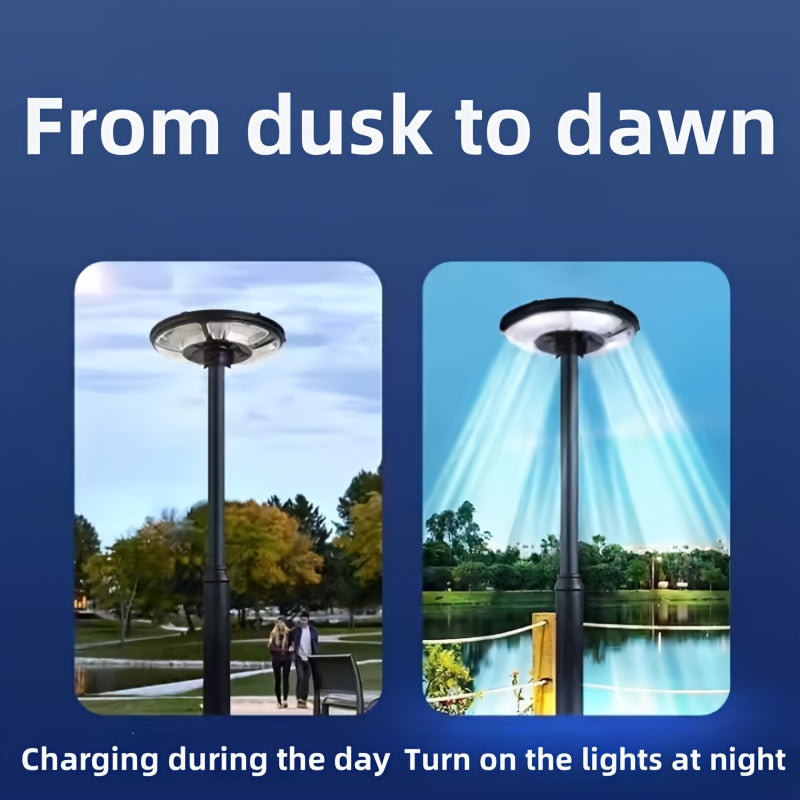 1PC 370 High-Brightness LED Beads Garden Light, Energy Saving, Easy Installation, Multiple Installation Methods, Solar Courtyard Light, Remote Control Street Light, 7200mAh Long-Lasting Courtyard Emergency Light, Round UFO Light Appearance