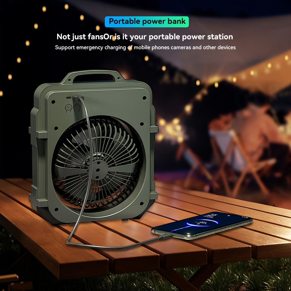 1Pcs 3-in-1 Desktop Fan, 5 Speed Levels, 3 Light Modes, 4000mAh Battery, USB Rechargeable, Portable Quiet Fan for Camping, Home and Office