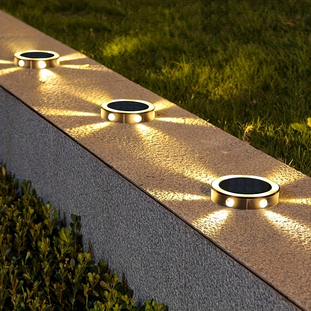 4-Piece 6LED Solar Ground Light, Garden Ground Deck Light, Suitable for Path, Park, Courtyard, Lawn, Villa, Halloween Christmas Party Decorative Lighting, Light Sensor Control, Outdoor IP44 Durable Warm White