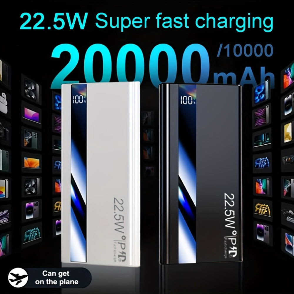 快速充電行動電源，22.5W 10000/20000mAh USB C 充電輸入輸出快速充電，PD 3.0+QC 4.0 LED 顯示螢幕手機充電包，相容於 iPhone 15/14/13/12 Pro、Samsung S21、Google/Ipad 平板等。適合送禮。