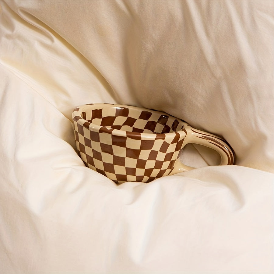 1 Irregular Plaid Ceramic Mug, Perfect for Home & Office, Casual Coffee Cup, 7oz