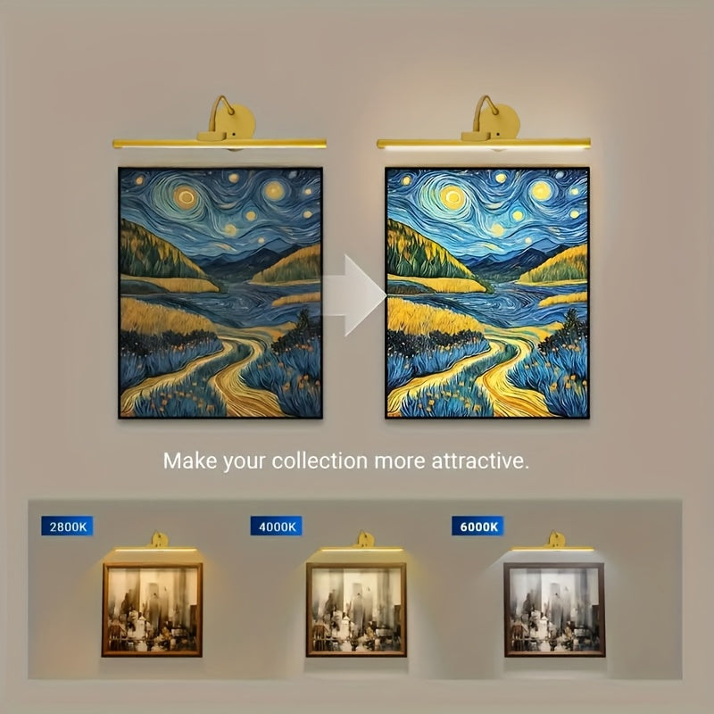 12.59-Inch Gold-Plated Metal Rechargeable LED Picture Light - Dimmable, Art Lighting, with Infrared Remote Control, Suitable for Living Room and Bedroom Decor, Living Room Enhancement | Stylish Wall Light | LED Light, Living Room Light