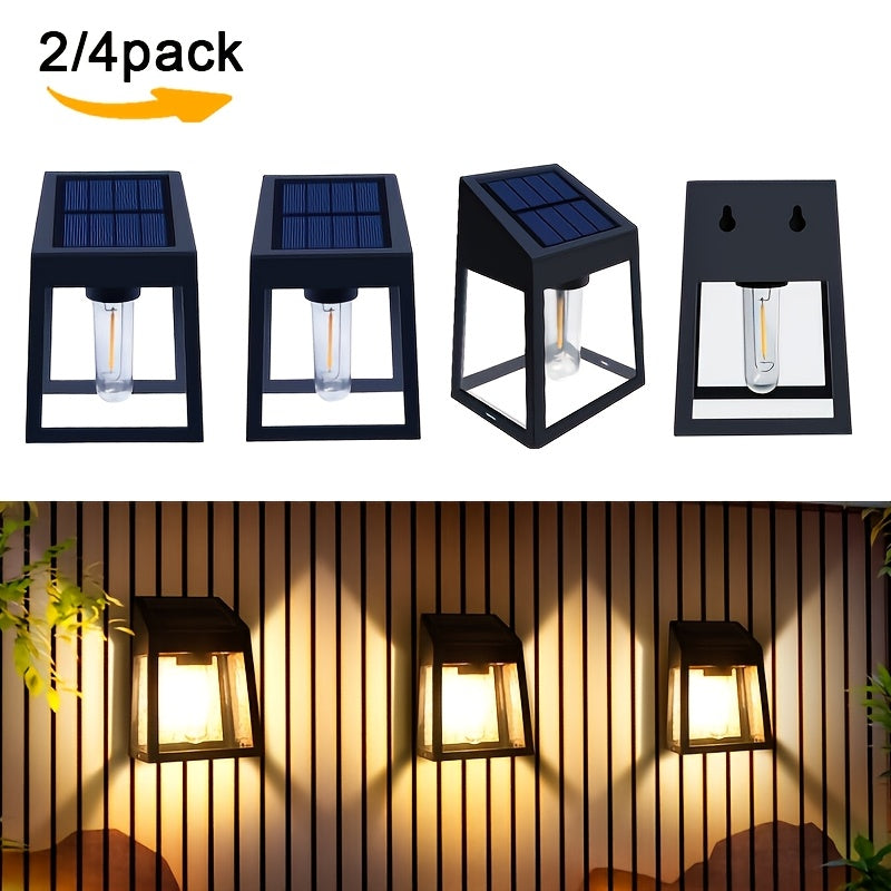 2/4pcs Courtyard Solar Light, IP44 Waterproof Outdoor Wall Light, LED Filament Bulb, Garden Villa Night Light, Perfect for Deck, Fence, Porch, Garden Lighting